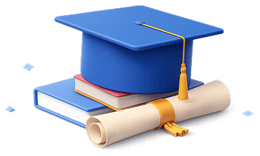 Graduation cap with books and diploma